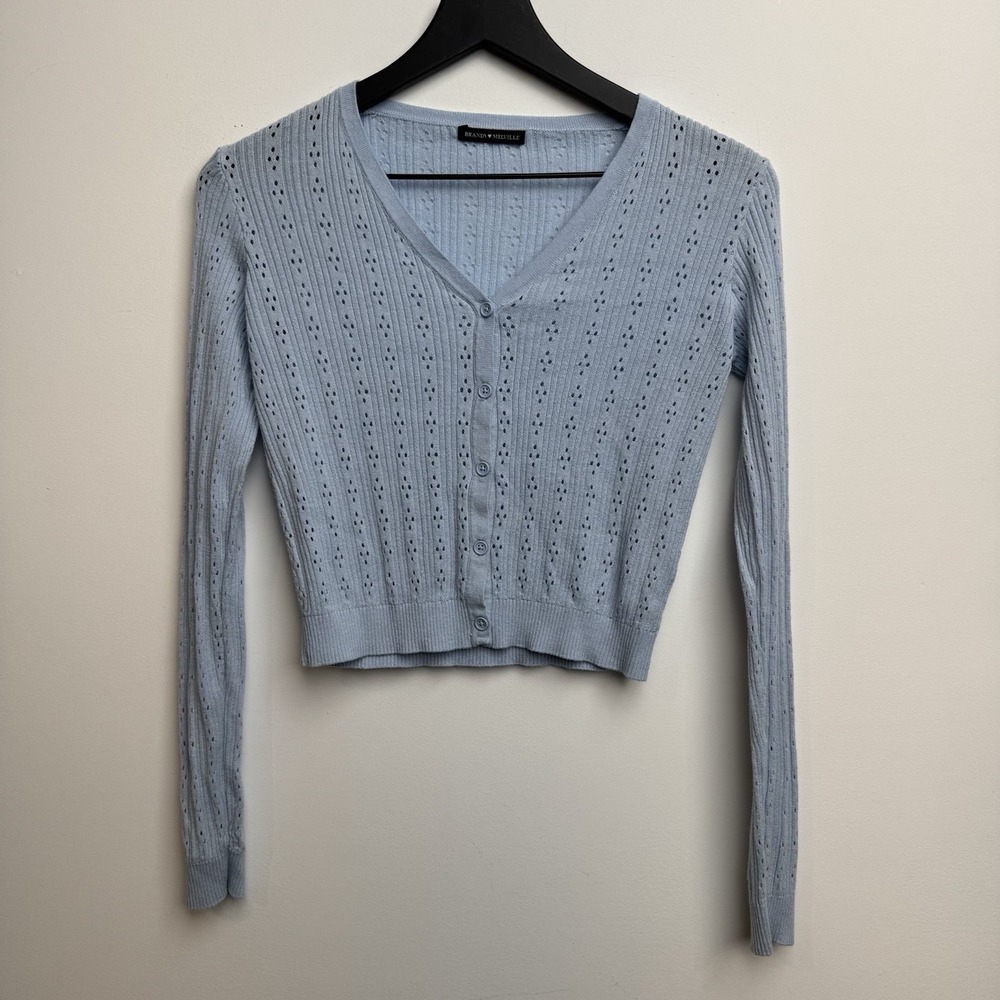 Brandy‎ Melville Blue Light Knit Button-Up Cardigan Sweater Long Sleeve Women's